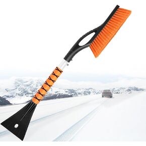 27'' Snow Brush - Detachable Ice Scraper for Car Windshield with Ergonomic Foam Grip for Snow Removal, Aluminum Car Snow Scraper and Brush for Cars, Trucks, SUVs (Heavy Duty ABS, PVC Brush) (B)