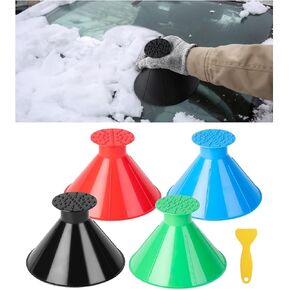 4PCS Magical Ice Scrapers for Car Windshield, Cone-Shaped Car Snow Remover with Funnel, Round Snow Scraper Car Snow Removal Shovel Tool, Frost Wipe Scraper Car Window Cleaner for Ice & Snow
