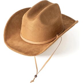 Lisianthus Women Men Wide Brim Suede Western Cowboy Cowgirl Hat with Wind Lanyard