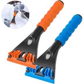 Ice Scraper for Car Windshield 2 Pack 10'' Ice Snow Frost Removal Scraper with Foam Handle Durable Ice Scraper for Truck SUV Car Window (Orange + Blue)