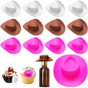 30 PCS Mini Western Cowboy Hats Bulk White Mini Cowboy Cowgirl Hats Small Compance Cowboy Hats Cute Miniature Hat for Crafts كعكة زجاجة زجاجة (أبيض)