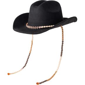 Lisianthus Women Men Wide Brim Suede Western Cowboy Cowgirl Hat with Wind Lanyard in Kuwait