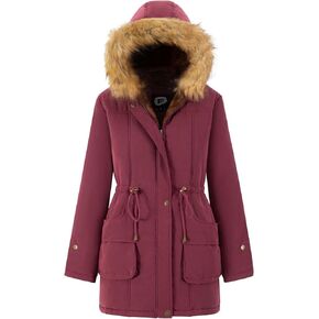 FARVALUE Women's Winter Coat Hooded Warm Fleece Parka Jacket with Fur Trim Coat