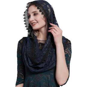 YHDDYG Infinity Veil for Catholic Mass Lace Infinity Scarf Church Veil for Girls Mantilla Infinity Veils Roses S97