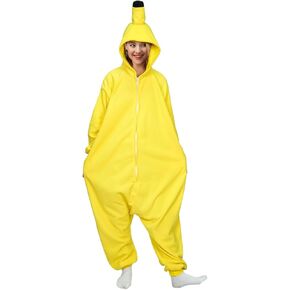 Banana Costume Adult, Unisex Banana Onesie Pajamas for Women, Halloween Fruit Cosplay