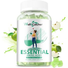 EAA Gummies Essential Amino Acids - All 9 Essential Aminos and All Branched-Chain Aminos (BCAAs) with Muscle Recovery, Energy Support Sugar Free Green Apple Flavor 30 Servings
