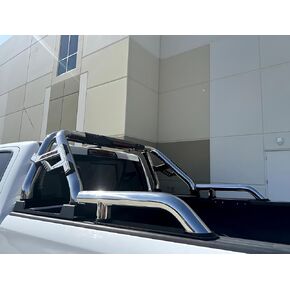 SRB005 Sport Bar Roll Bar متوافق مع شاحنات كاملة الحجم F Series 150/250/350 | سيلفرادو سييرا 1500 2500 3500HD | RAM 1500 2500 3500 | التندرا | تيتان (شريط لفة مع القضبان الجانبية ، الفضة)
