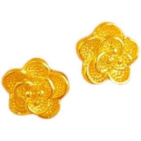 14K Gold Floral Stud Earrings, Rose Design