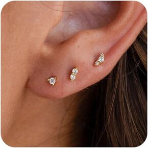 أقراط Vriua Tiny Flat Flat للنساء - الفراشة الصغيرة المطلية بالذهب 14K ، زهرة ، صليب ، نجمة ، Diamond ، Pearl Stud | أقراط اللولبية Hypoallergenic مثقبة للأقراط الغضروفية