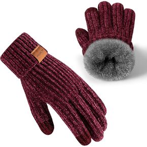 Winter Gloves for Women Chenille, Womens Gloves Cold Weather Warm Fleece Lined, Gloves for Women Touchscreen Fingers