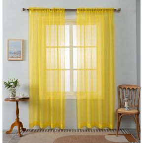 WPM Yellow Color Sheer Curtains 58" Wide x 84" Long 2 Panels Livingroom Window Treatment Rod Pocket Sheer Voile for Bedroom, Kitchen, Children Room Fully Stitched and Hemmed