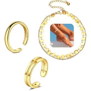 Briana Williams Toe Rings for Women Gold Silver Toe خاتم أخمص القدمين غير المشوهة في الكاحل للنساء Anclet Anclet & Toe Ring Strendy Summer Beach Foot Jewelry