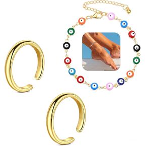 Briana Williams Toe Rings for Women Gold Silver Toe Ring Non Tarnish Ankle Bracelets for Women Waterproof Anklet & Toe Ring Set Trendy Summer Beach Foot Jewelry in Kuwait