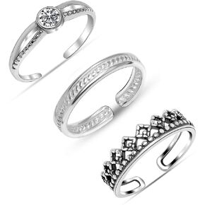LeCalla 925 Sterling Silver Minimalist Toe Rings Set of Toe Ring Lightweight Simple Antique Open Adjustable Toe-Rings Beach Foot Jewelry Set for Women