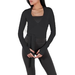 Women Ballet Wrap Top Long Sleeve Tie Tie Pilates Pilates Yoga Top Top