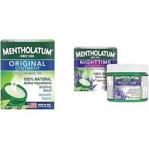 Mentholatum الأصلي مرهم فرك الصدر ، أبيض ، 3 أونصة & فرك تبخير ليلا مع لافندر ، 1.76 أوقية السعال والصدر
