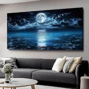 Big Moon Canvas Wall Art - Modern Seascape Paintings for Living Room, Bedroom Wall Decor, Framed Wall Art for Home or Office Decoration, Large Wall Art 75x150cm(30x60in)