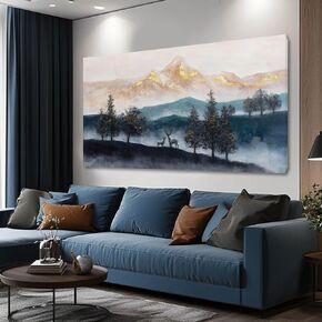 GAIDUOMAI Nature Wall Decorations For Living Room Navy Blue Mountain Tree Panting Gold Foil Artwork Modern Wall Prints for Dining Room Office 29"x58"