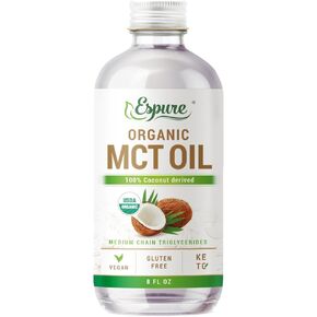 زيت MCT العضوي ، زجاجة زجاجية معتمدة من وزارة الزراعة الأمريكية ، غير المعدلة وراثيا ؛ 8oz