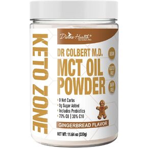 Divine Health Keto Zone® MCT Oil Powder | Gingerbread | 330 G | 30 Day Supply | Dr. Colbert's Keto Zone Diet Book | Coffee Creamer | 70% C8 30% C10 | 0 Net Carbs