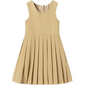 Girls School Uniform Jumper Dress Solid Soft Sleeveless Crew Neck A-Line Pleated Dress 5T-16Y