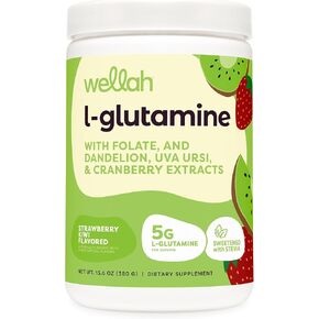 L-Glutamine Powder Strawberry Kiwi (50 Servings) - 5g L-Glutamine Per Serving, Sweetened with Stevia