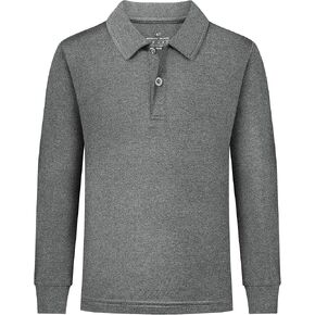 QBK Toddler to Youth Boys' Performance Golf Polo Kids Athletic Moisture Wicking Long Sleeve Shirts School Uniform
