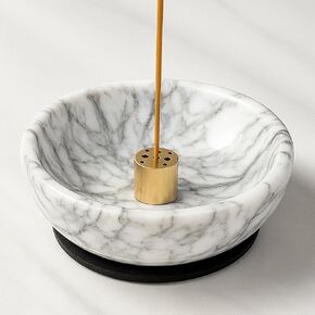 Marble Incense Holder Bowl with Brass Burner – Natural Hand-Polished Stone Incense Burner for Sticks, Cones, Palo Santo & Sage – Ash Catcher for Meditation, Yoga & Home Decor