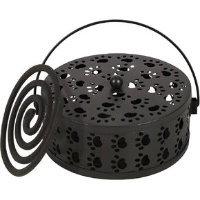 Portable Mosquito Coil Holder, Iron Mosquito Incense Holder with Handle for Home, Office, Camping with Cat Paw Cutout Design (Bronze)