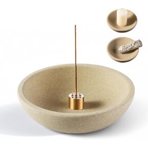 Koville Natural Marble Incense Holder, Incense Holder for Sticks with 9 Holes, Handmade Incense Burner Ash Catcher for Meditation Yoga SPA, Balsam Fir/Palo Santo/Sage/Cone (Green)