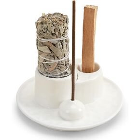 Handmade Ceramic Incense Burner for Palo Santo Incense Sticks, 4 in 1 Multi-Purpose Sage Holder for Burning, Ash Catcher Tray for Meditation Yoga Room (Golden)