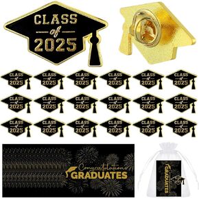 150 Pcs Graduation Pins, 50 Set Class of 2025 Enamel Lapel Pins Bulk with Cards and Organza Bags, Congrats Badge Button Set, Souvenir Gift for Student Teacher School