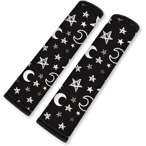 2Pcs Soft Auto Seat Belt Cover Pad Moon and Star Print Car Seatbelt Shoulder Cushion for Comfortable Driving, Compatible with All Cars' Seatbelt and Backpack Straps