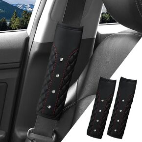 Bling Car Seat Belt Cover, 2PCS Soft Breathable Leather Safety Seatbelt Shoulder Strap Covers, Rhinestone Seat Belt Pads for Women Girls, Universal for SUV, Truck, RV (Pink) in Kuwait