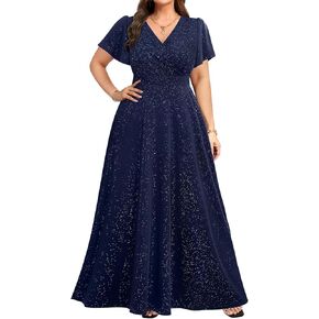 Pinup Fashion Women Plus Size Formal Dresses - Evening Gowns Wedding Guest Glitter Prom Long Dress