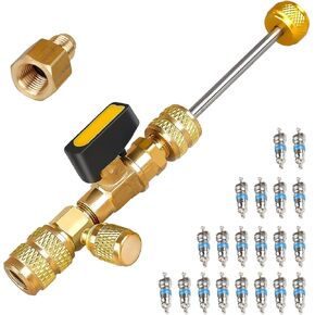 الحجم المزدوج الاحترافي 1/4 "و 5/16" مجموعة أدوات/تثبيت أداة التثبيت CORE صمام SAE ، إصلاح HVAC AC لـ R22 R32 R410A R134A ، Schrader Valve Changer W/MAGNET و POSTS PORT