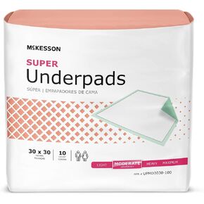 McKesson Super Underpads, Incontinence Bed Pads 30" x 30" [100 Count], Moderate Absorbency, Disposable Chux Pads for Adults, Elderly, and Baby, Pee Pads