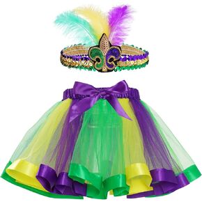 تنورة Mardi Gras Tulle Tulle مع عصابة رأس ريش