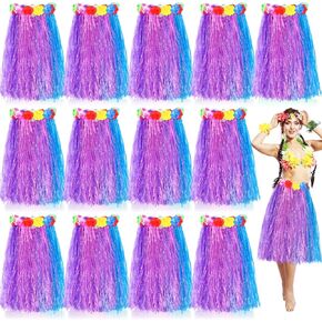 Unittype 12 Pcs Hawaiian Luau Hula Skirts, Elastic Hibiscus Flowers Tropical Skirt for Party Celebration Decorations Supplies