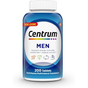 Centrum Multivitamin للرجال ، مكملات متعددة الفيتامين/متعددة المعادن مع فيتامين D3 ، فيتامينات B ومضادات الأكسدة ، مكونات خالية من الغلوتين ، غير المعدلة وراثيا - 200 عدد