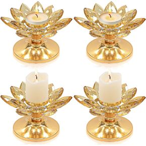 Crystal Lotus Flower Tea Light Holder ، Glass Lotus Tealight Candlestick مع قاعدة معدنية ذهبية ، شمعة نذرية من أجل مركزية المائدة ، ديكور حفلات الزفاف/الحفلات ، هدية لطيفة (2 ، فضية)