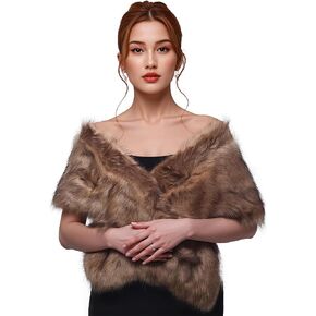 Luxury High-Density Faux Fur Shawl – No Shedding, Fluffy Bridal Wrap with Satin Lining, Warm for Weddings