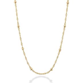 Miabella Italian 18K Gold Over Silver Singapore Bead Chain Station Necklace for Women, Made in Italy