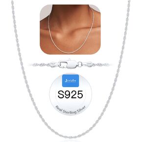 Jewlpire Italian 1.5mm Rope Chain 925 Sterling Silver Chain Necklace for Women, 14K Plated Gold Chain for Women Dainty & Sturdy Women's Chain Necklaces, 16 18 20 22 24 26 Inch