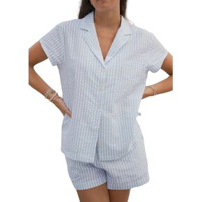 Womens Striped Pajama Set Cute Heart Pjs Sleepwear Short Sleeve Shirt and Shorts Set