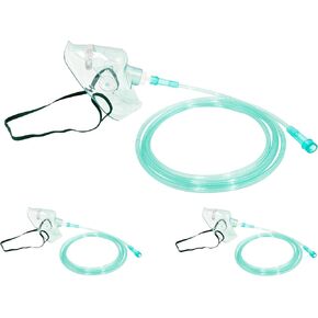 2 Packs Adult Europe Elongated Standard Oxygen Mask with 6.6' Tubing and Adjustable Elastic Strap Size L
