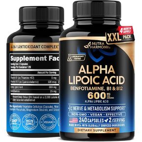 Alpha Lipoic Acid 600mg - ALA Supplement 4-in-1 with Benfotiamine, Vitamin B1 & B12 - Antioxidant, Metabolism & Nerve Support - Laboratory Tested, NON-GMO & Vegan - 120 Capsules, 2 Month Supply in Saudi Arabia