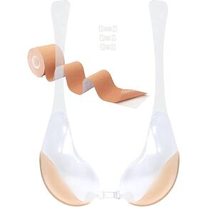 TITU Strapless Bra Pushup Clear - Sticky Bras for Women Adhesive Invisible Bra for Backless Dress with Boob Lift Tape