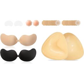 Backless Strapless Invisible Adhesive Bra and Double Sided Sticky Bra Inserts Pads for Women Fashion Underwear Set for Lifting and Enhancing Breast Curve Suitable for All Dresses Bikini Wedding Dress