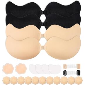 4-Pack Mango Cup Push Up Sticky Bra Set – Strapless Backless Invisible Adhesive Bras for Women